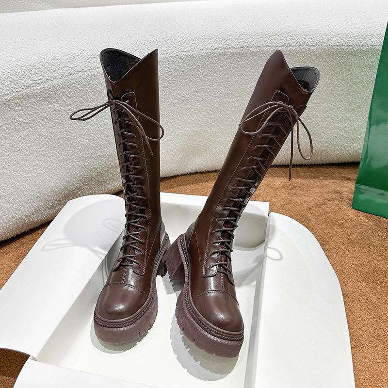 

Женские зимние сапоги-рыцари новые сапоги Spice Girl на толстой подошве с ремешками выглядят стройными, но женские сапоги до колена 39