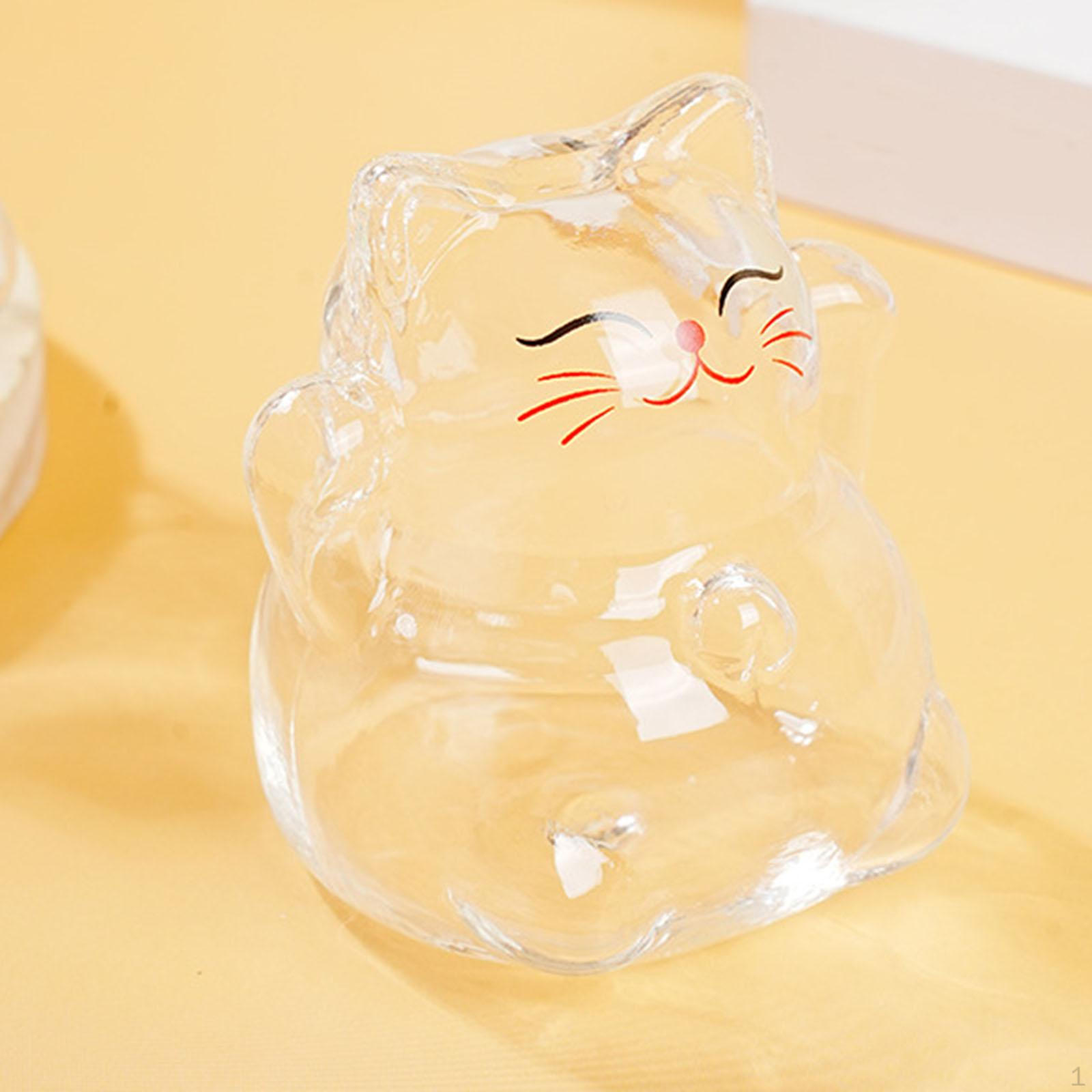 

Glass Piggy Bank Transparent Saving Pot Ornament Small Novelty Cat Shaped Cute for Office Home