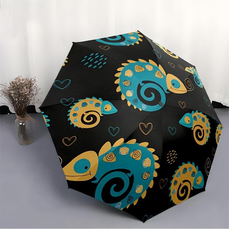 1pc Chameleon Pattern Automatic Open/close, All-Season Portable Folding Umbrella, Travel, Everyday, Formal Events - Compact Luxury Parasol, Outdoor Ac