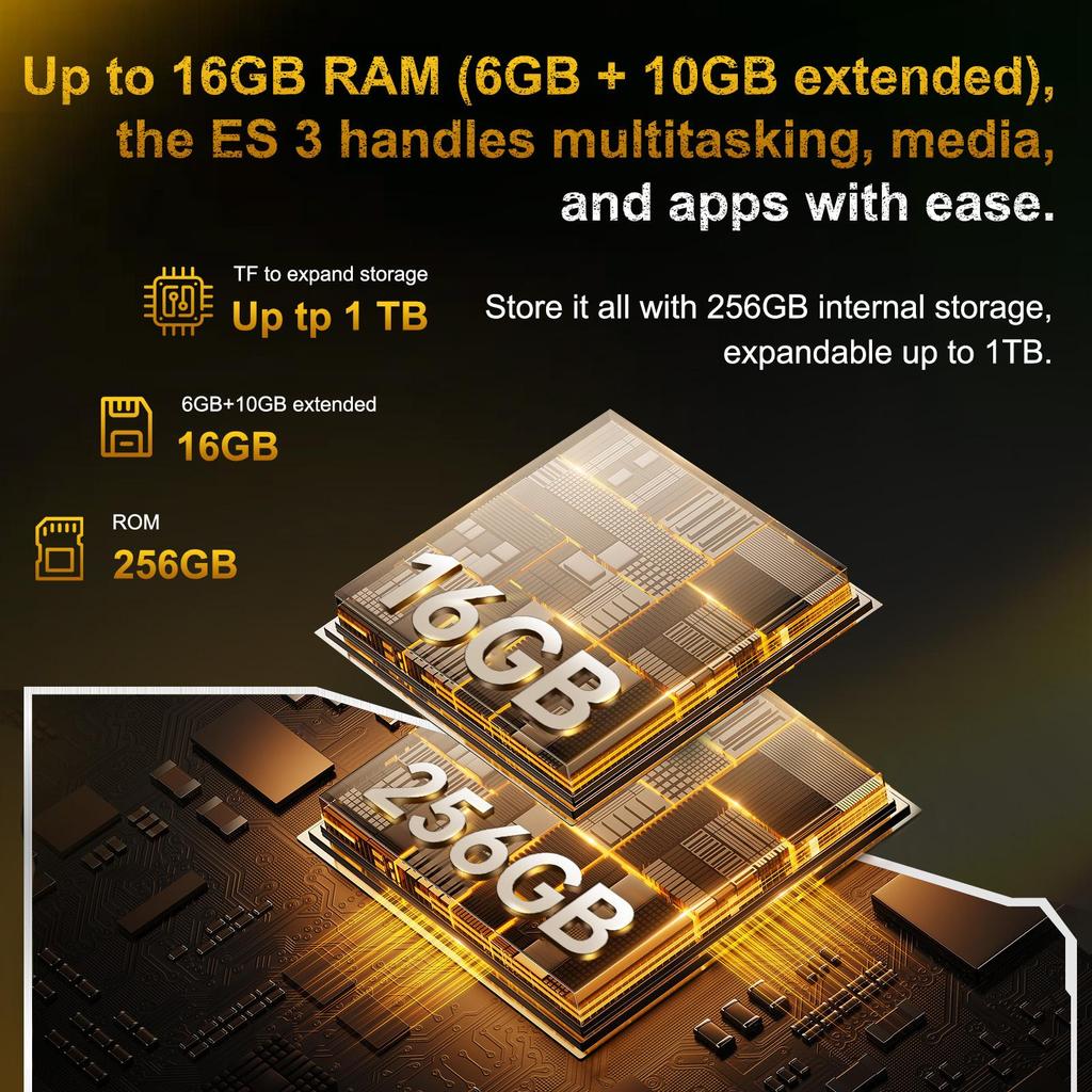 CUBOT Kingkong ES 3 Android 15-10200mAh/33W Battery, 16GB+256GB/TF 1TB, 6.74''Display, 48MP+16MP Camera, 4G Dual SIM/Face ID/IP68/IP69K/NFC/GPS