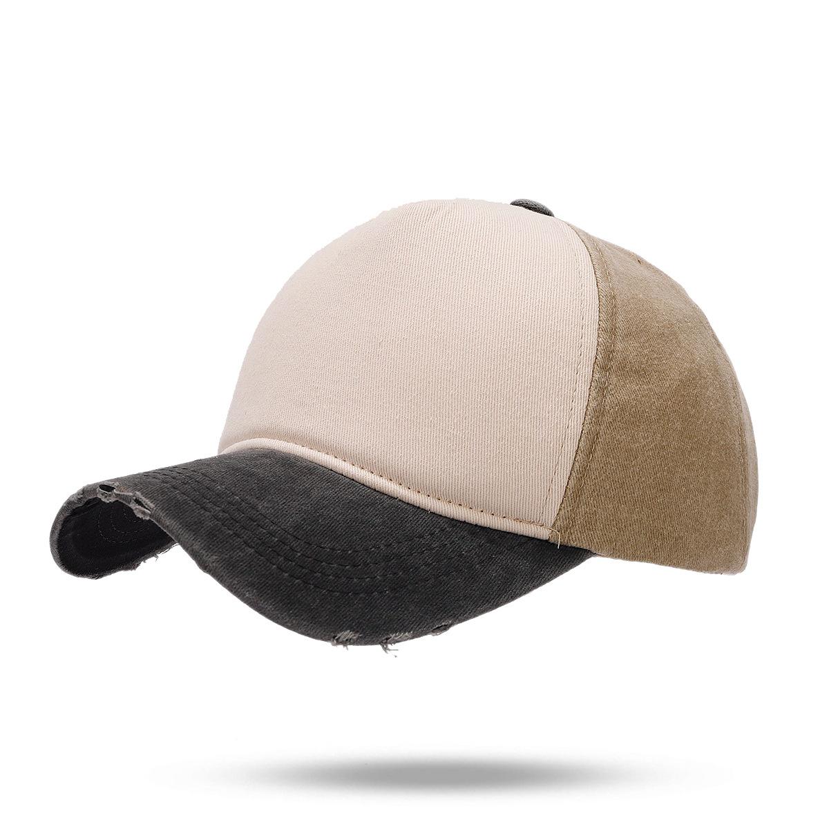 Washed Cotton Baseball Cap For Women Fitted Snapback Hats For Men Motorcycle Print Hip Hop Men'S Summer Cap Adjustable beige