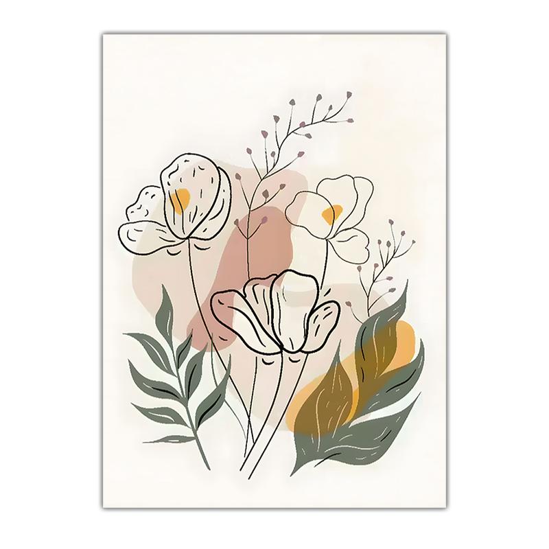 Boho Floral Wall Art, Abstract Line Art Canvas Painting, Minimalist Botanical Poster Print for Bedroom Living Room Wall Decor