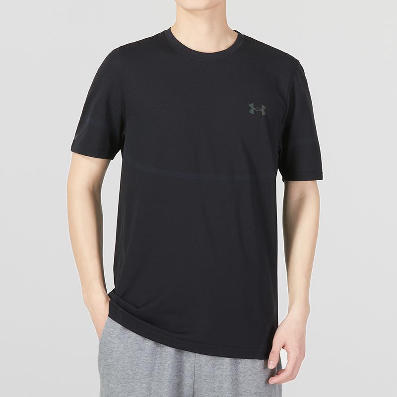 Under Armour Rush Training Sports Fitness Running Quick-Dry Crew Neck Pullover Short Sleeve T-Shirt Men Tops Black 1376781-001