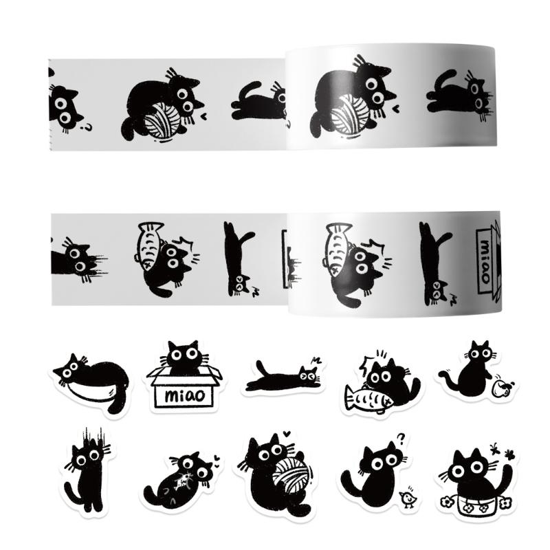 Pack of 500 Cartoon Black Cats Adhesive Sticker with Strong Stickiness for Stationery Crafts and Sealing Applications