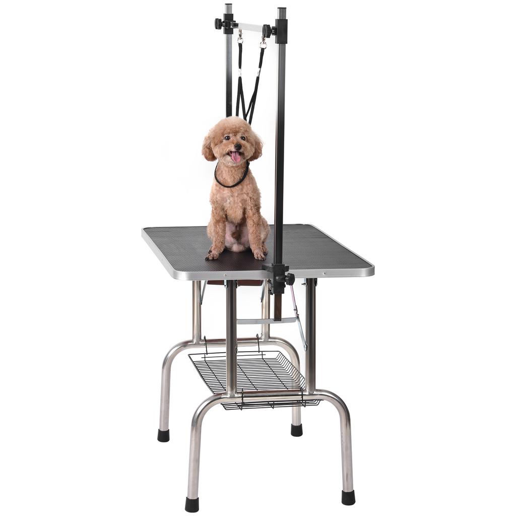 Professional Folding Pet Grooming Table, Equipped with Portable Support Arm, Leash and Mesh Shelf, Black, 90*60*76cm, Maximum Load Capacity 60kg