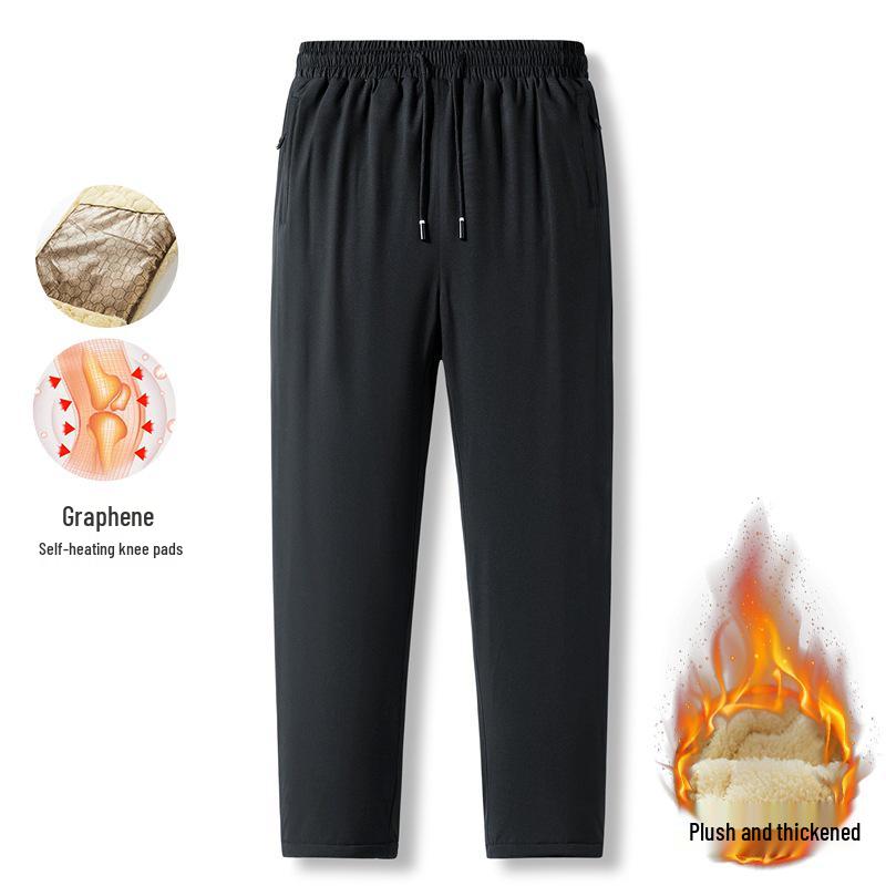 Men's Fleece-Lined Lambswool Pants, Graphene-Infused, Plus Size, Warm Cotton Winter Casual Pants
