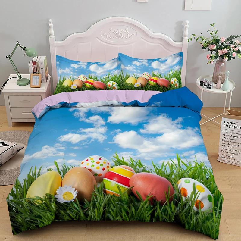 Easter Egg Duvet Cover Set Cartoon Cute Egg Bedding Set Happy Easter Theme Comforter Cover For Kids Teens Microfiber Bedclothes