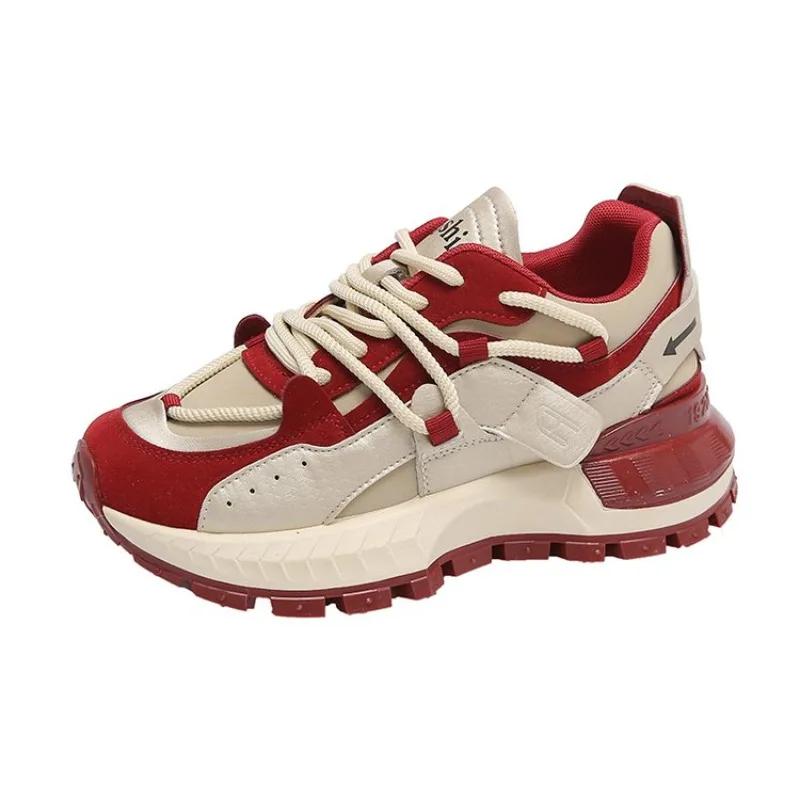 Mode Waffel Forrest Gump Schuh Damen 2024 Neu Herbst Winter Farbabstimmung Dicke Sohle Samt PU Schnürschuhe Weiche Lässige Sportschuhe