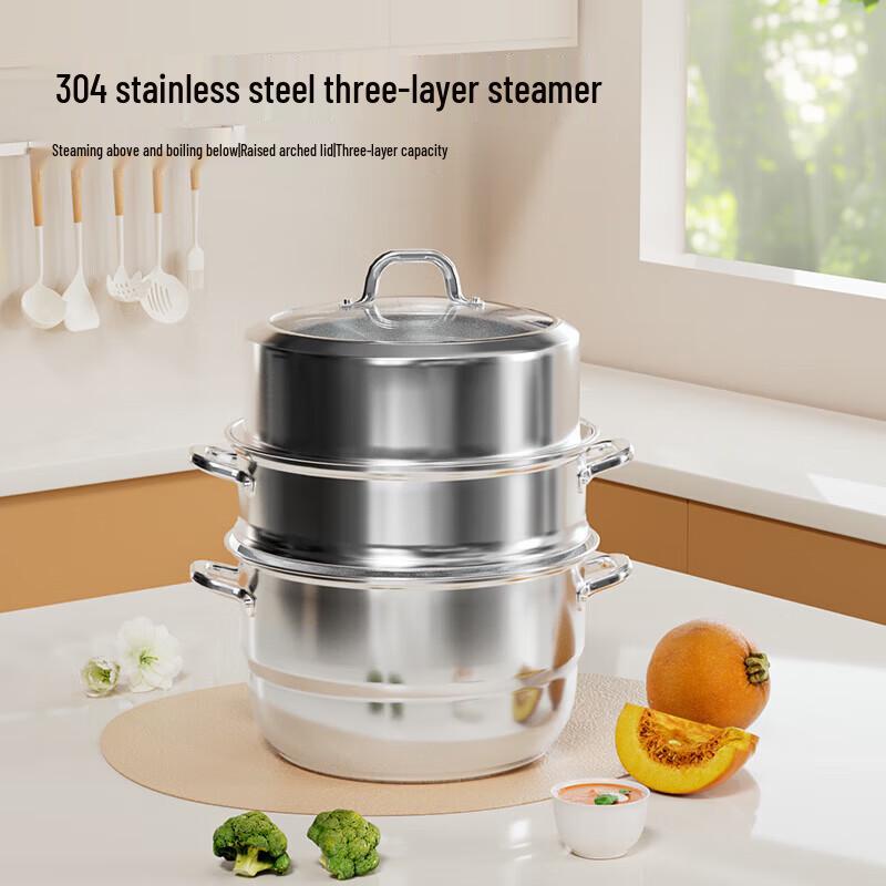 Velosan 30cm Beechwood Handle Wok & 3-Layer Steamer Set