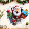 Christmas Window Stickers Santa Claus Broken Wall Decals Removable 3D Visual Design Art Sticker For Home Kitchen Bathroom
