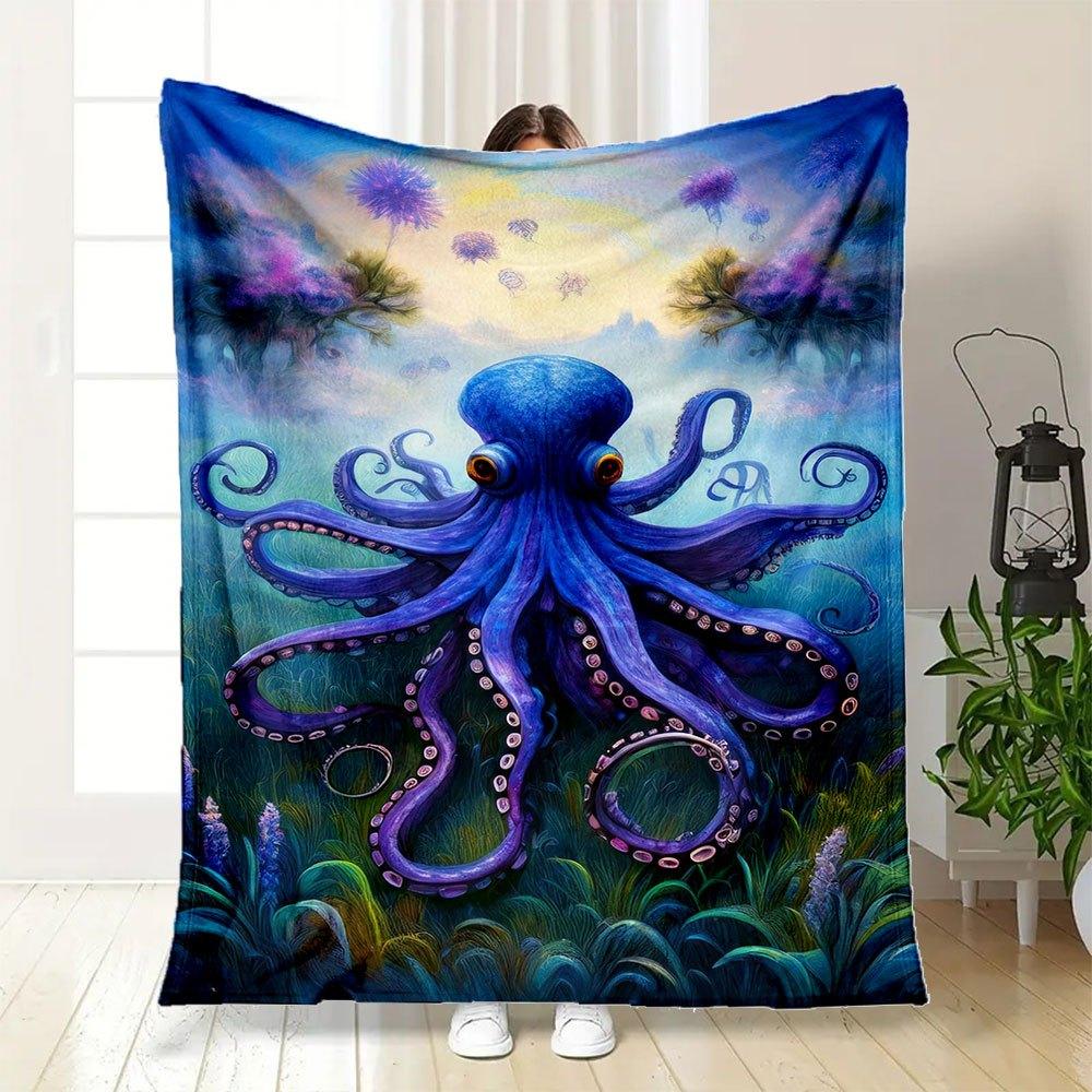 "Oceanic Majesty: The Enchanting Octopus Wall Art"Blanket Flannel Throw Blanket for Sofa, Bed, Travel, Camping, Office, Couch, Chair, And Be