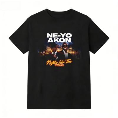 Ne Yo Akon 2026 New Night Like This Tour T-Shirt Mode Lässiges Oberteil für den Alltag Leicht Atmungsaktiv Hip Hop Streetwear
