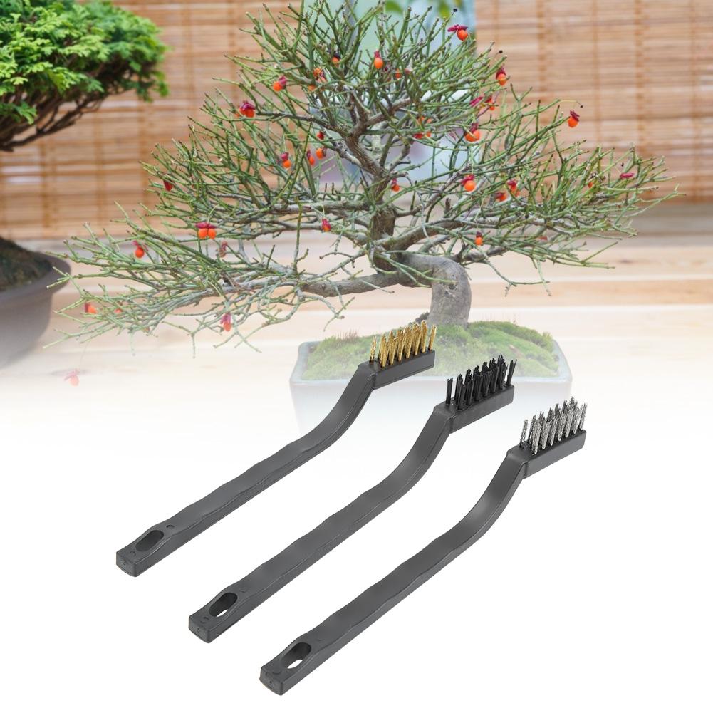 3pcs Mini Wire Brush with Plastic Handle for Cleaning Tree Trunk Burr Bonsai Brush Garden Cleaning Tool