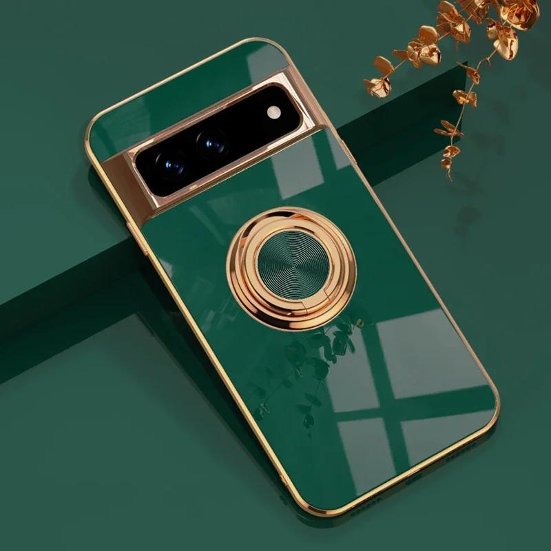 

Plating Silicone Shockproof Phone Case for Google Pixel 10 9 Pro XL 9A 8 7 6 A Metal Ring Magnetic Holder Soft Back Cover For Pixel 10