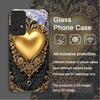 Golden Vintage Embossed Tempered Glass Phone Case for Samsung Galaxy A06 A17 A55 A54 A53 A52 A36 A14 A31 5G Floral Pattern Cover