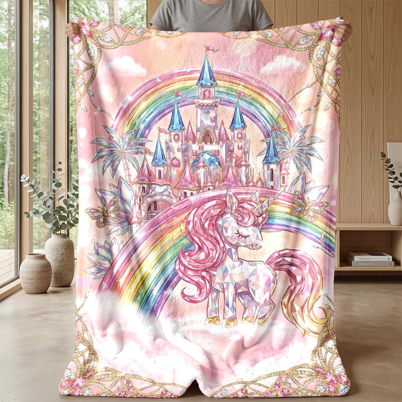 Fantasy Unicorn Castle Theme Blanket Lightweight Warm Flannel Blanket Decorative Throw Blanket for Home Decoration