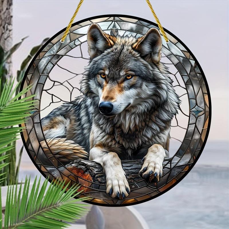 Wolf King Series Acrylic Catcher 8 "(20cm)Stained Glass Style Window Hanging, Outdoor and Interior Wall  Suitable for Living Room Bedroom Porch Garden