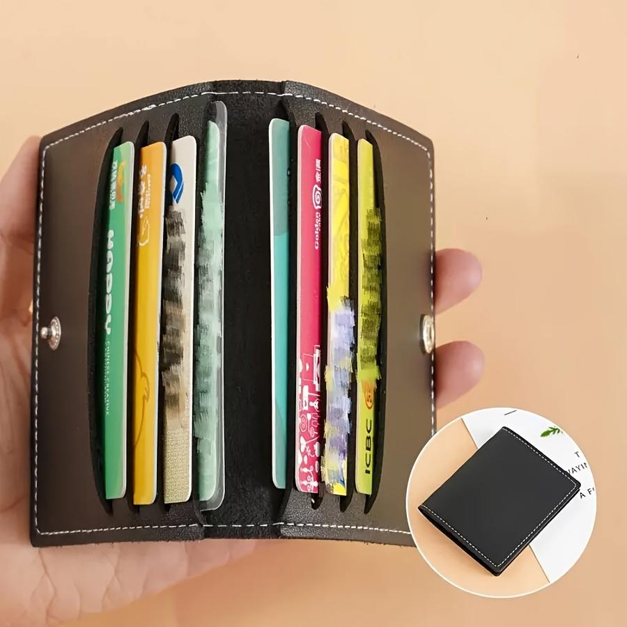 

1 шт. Держатель для карт из искусственной кожи с застежкой-кнопкой, Тонкий картхолдер для 8 кредитных/банковских карт, водительского удостоверения, подкладка из искусственной кожи, минималистичный дизайн чёрный