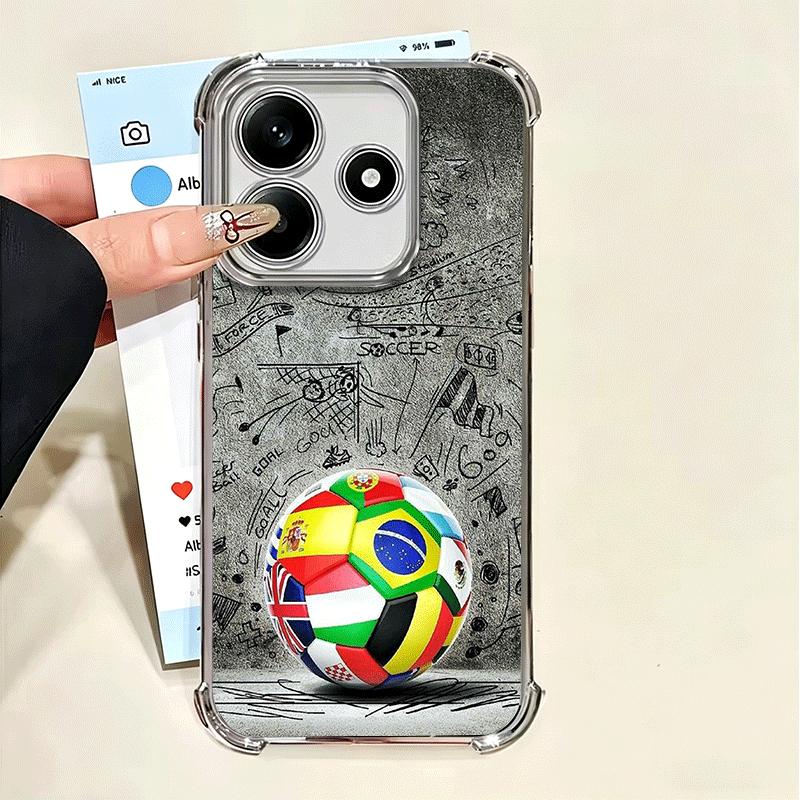 Football Soccer Ball Design Plating Phone Case For Xiaomi Poco X5 X6 X7 X8 Pro Max F8 Ultra F7 M8 M7 M5S Redmi 15C 15 14C 13C 13