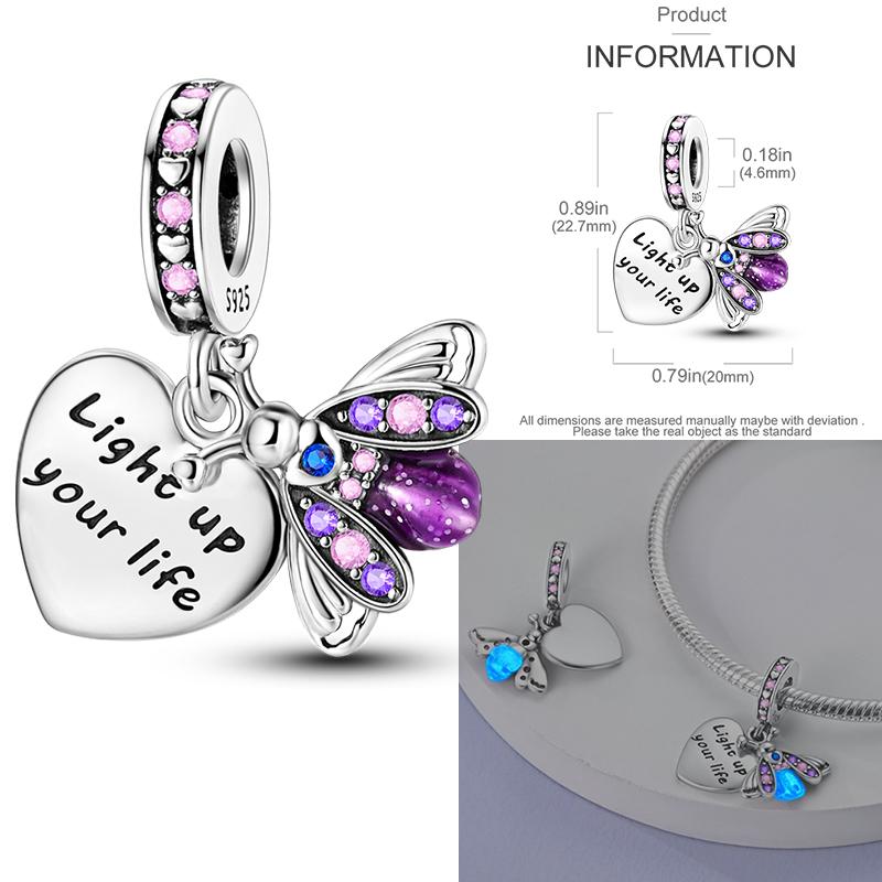 HOT Charms Beads 925 copper Pink Cat Paw Luminous Firefly Devil Eyes Alphabet Charm Fit Original Bracelet DIY Women Zircon Gift