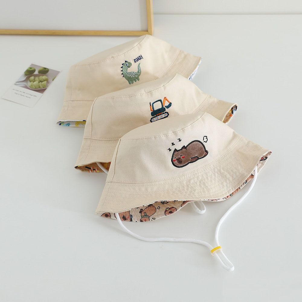 Cartoon Dinosaur Kids Bucket Hat Embroidery Baby Capybara Sun Cap Children Fisherman Hat  Toddler