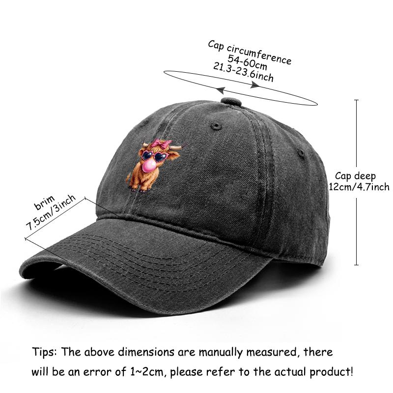 Cattle Bubble Gum Print Snapback Baseball Cap, Animal Mesh Hat Breathable Curved Brim Retro Casual Snapback Baseball Hat