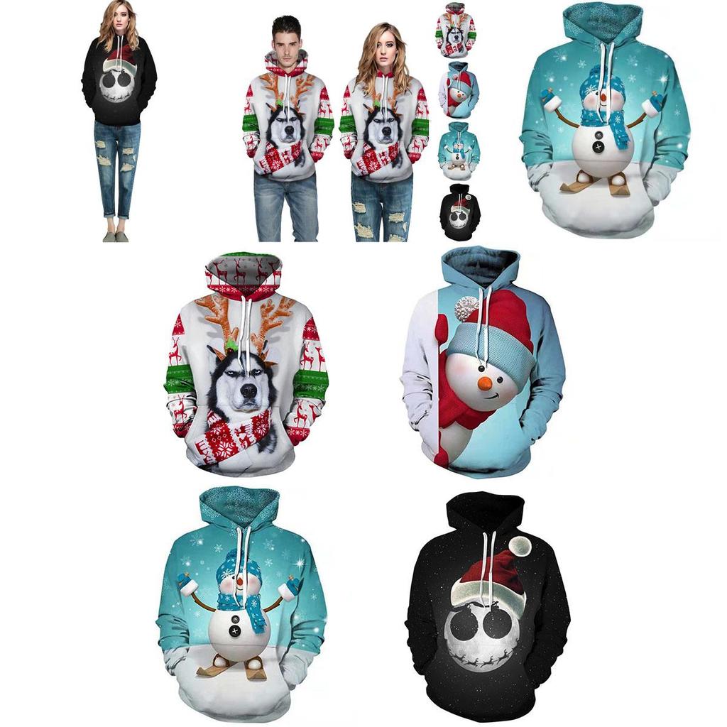 Women Hoodies Men Sweatshirt Snow Man Print Christmas Gift Casual Pullover Top