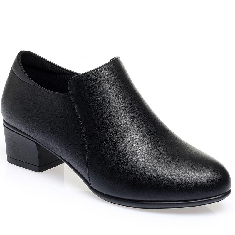 New Autumn Women Loafers Soft Leather Pointed Toe Chunky Heel Shoes Spring Deep Mouth Comfort Solid Working Single Shoes