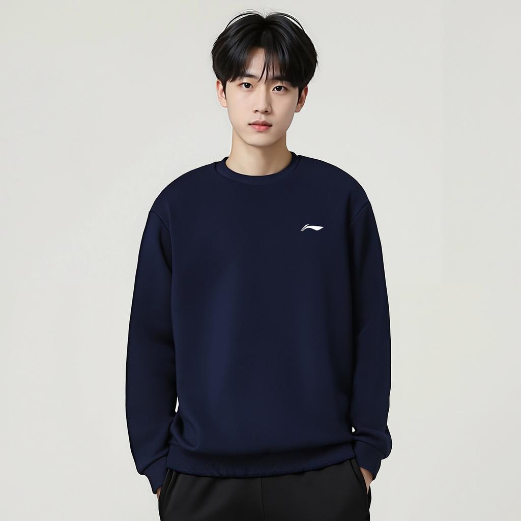 Li Ning Sweatshirts Unisex Ink Blue Crew Neck Moderate Cardigan AWDVG81-4