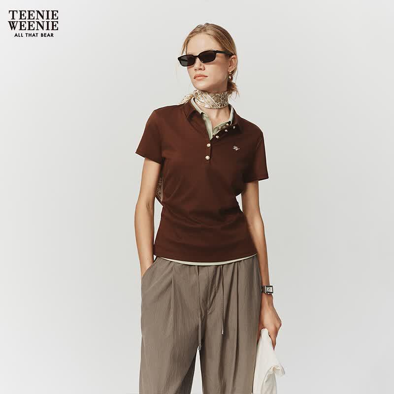Teenie Weenie Women's Bear Letter Polo Shirt