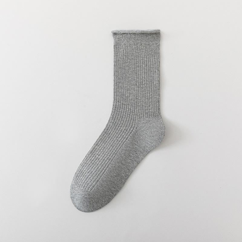 Female Autumn New Solid Color Curled Edge Breathable Wicking In The Tube Pile Pile Cotton Socks