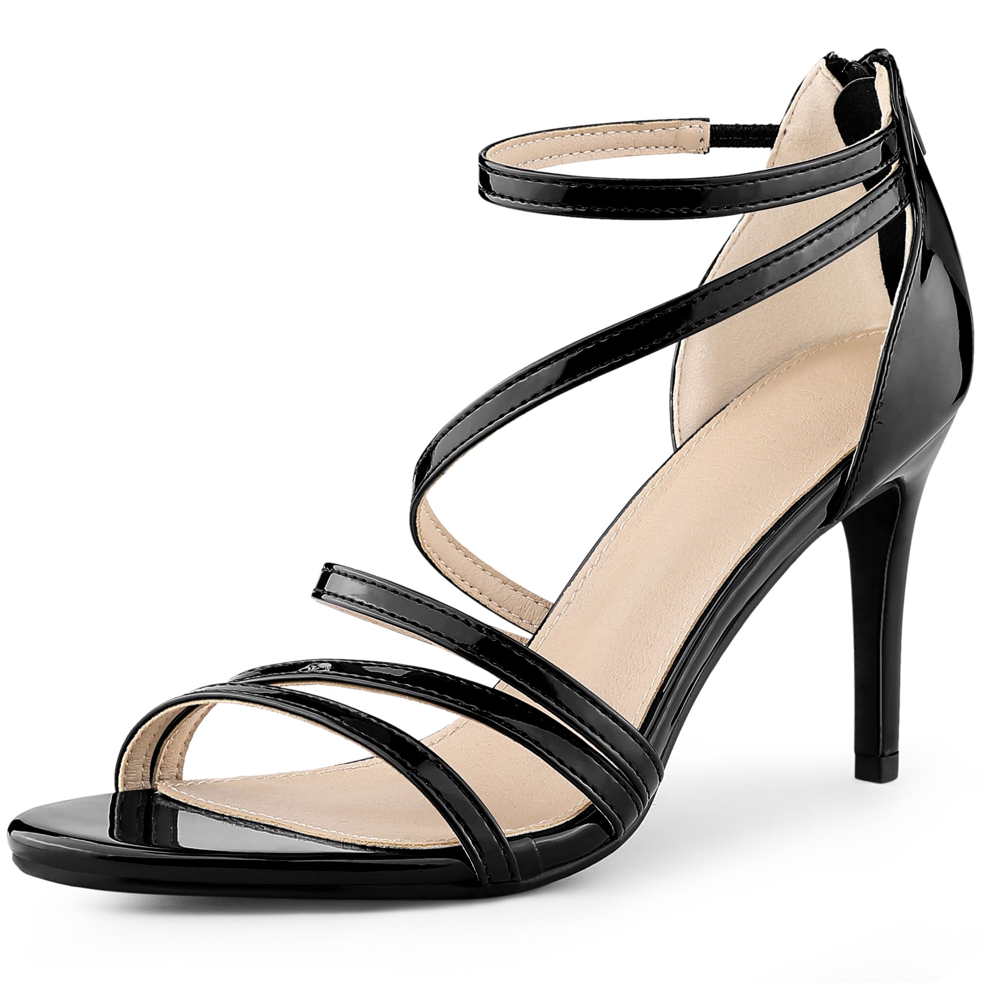 

Allegra K Women s Open-Toe Strap Ankle Strap Back Zip Stiletto Heel Sandals, Black, Size 25.5cm