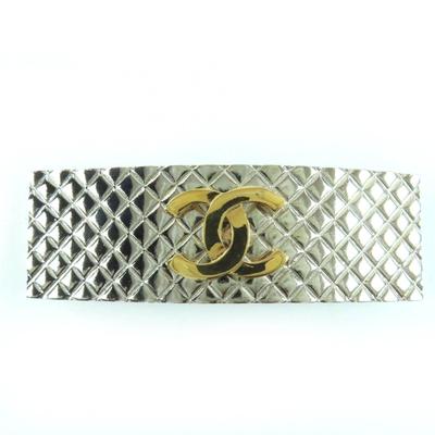 Used Excellent conditionVintage 98P Metal Coco Mark Barrette Hair Accessory Silver Gold With Box Made In France Women's