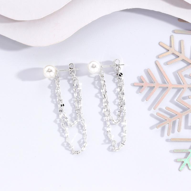 

Серьги-пусеты с цепочкой и жемчугом, женская мода, элегантные, нишевые, изысканные, дизайн в стиле Ins, жемчужные серьги