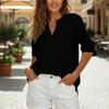 Womens Casual Loose Fit V Neck Three Quarter Sleeve Blouse Lightweight Pullover Tunic Top for Everyday Wear