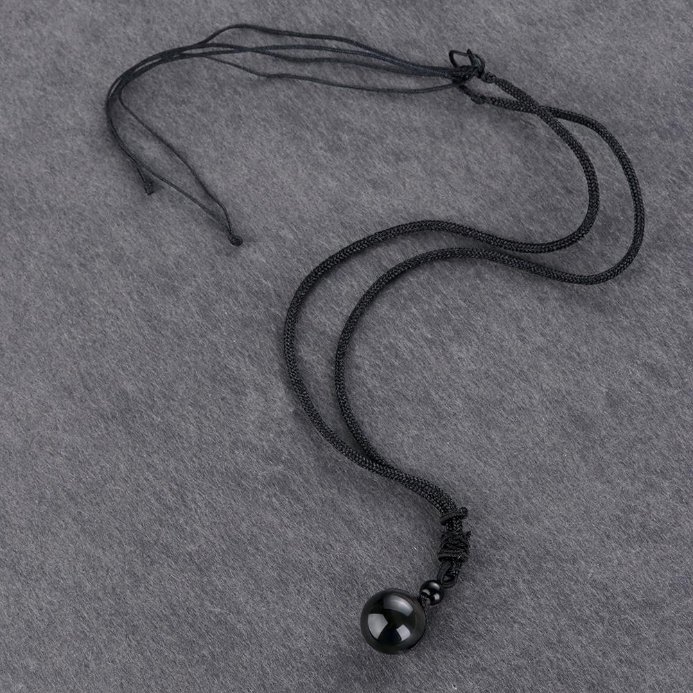 Men Black Lucky Obsidian Pendant Round Ball Necklace Amulet