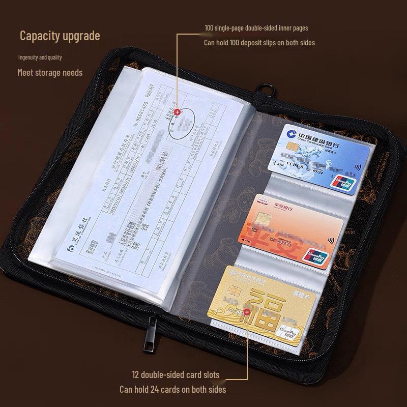 Large Capacity Savings Book & Receipt Holder with Combination Lock Zipper
