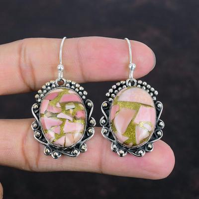 Boucle d'oreille Opale Rose Cuivrée Pierre Précieuse Réelle Boucle d'oreille Argent Sterling 925 Boucles d'oreilles Élégantes Bijoux Faits Main Boucle d'oreille Femme Cadeaux de Fiançailles