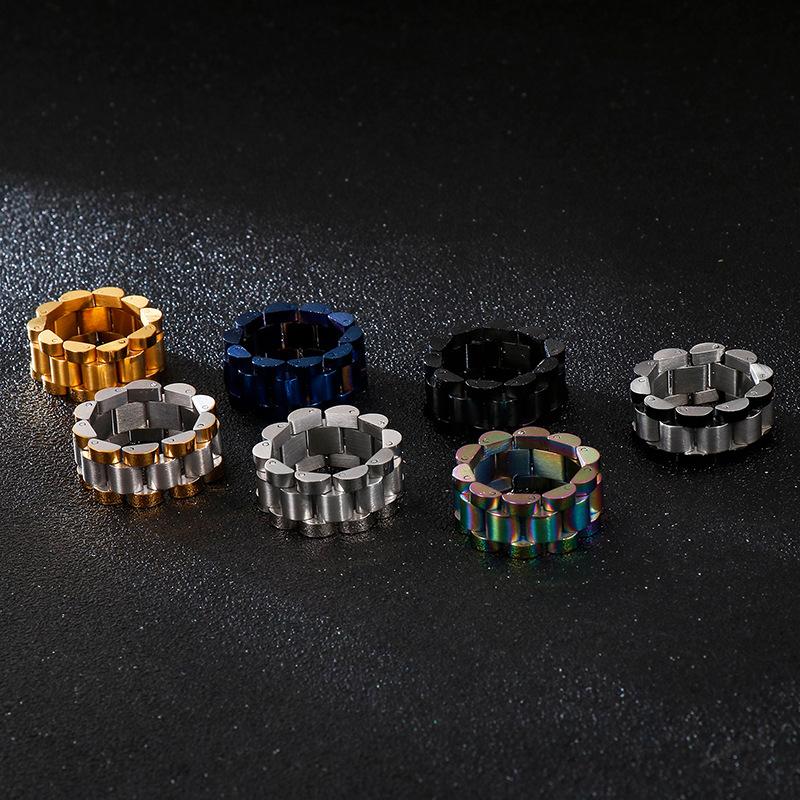 Pierścionek Stal Nierdzewna Męski Prosty Wiatr Pierścionek Łańcuszek do Zegarka Design Biżuteria Hip Hop