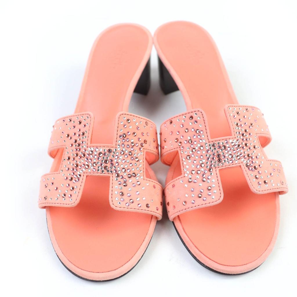 Excellent HERMES Mule Oasis Suede leather sandals with jewels Orange series 37 Used