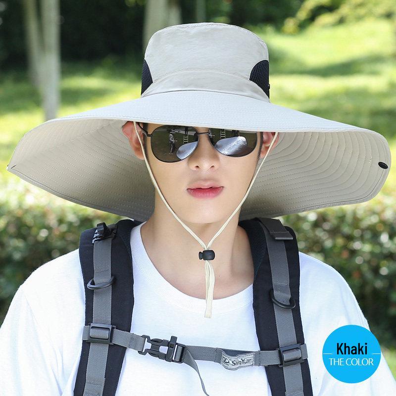 Męski kapelusz przeciwsłoneczny z szerokim rondem - Letni kapelusz słomkowy ochronny na zewnątrz do wędkowania i budowy.