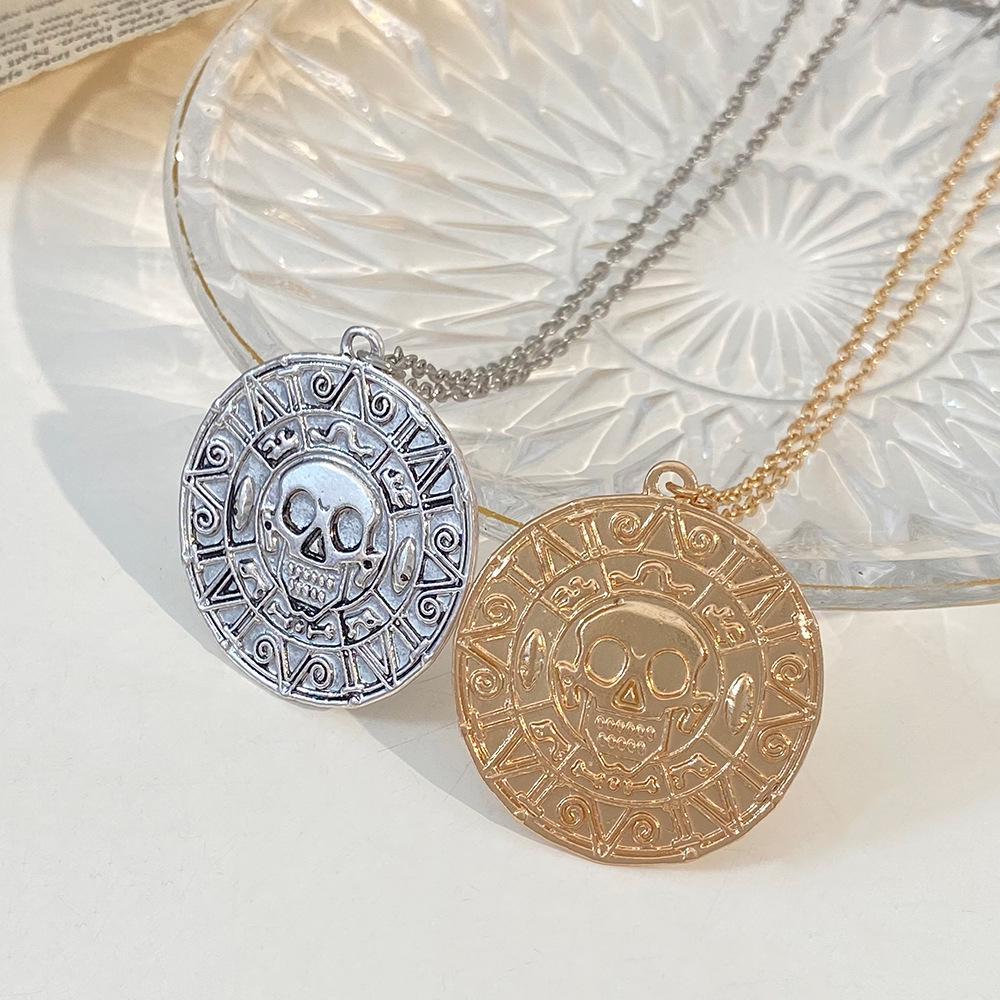 Fluch der Karibik Azteken Goldmünze Totenkopf Halskette für Männer