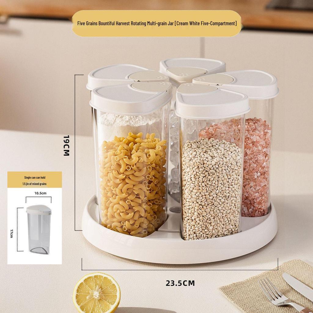 Rotating Moisture-Proof Grain Storage Box with Compartments for Kitchen & Fitness Enthusiasts