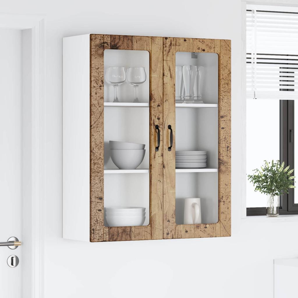 Wall Mounted Glass Cabinet LUCCA Reclaimed Wood Look 80 X 31 X 100 Cm Particleboard