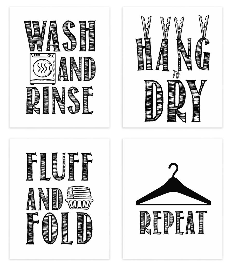 Inkdotpot 4 Piece Laundry Poster for Laundry Room Decor Wash Dry Fold Repeat , Laundry Room Posters Wall Art