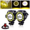 X-STYLE U7 Motorcycle Fog Lights, LED, Dual Mode, White + Yellow Squid Ring, Headlight, Auxiliary Light, Bullet Shape, 12V, Universal, with Switch, Se