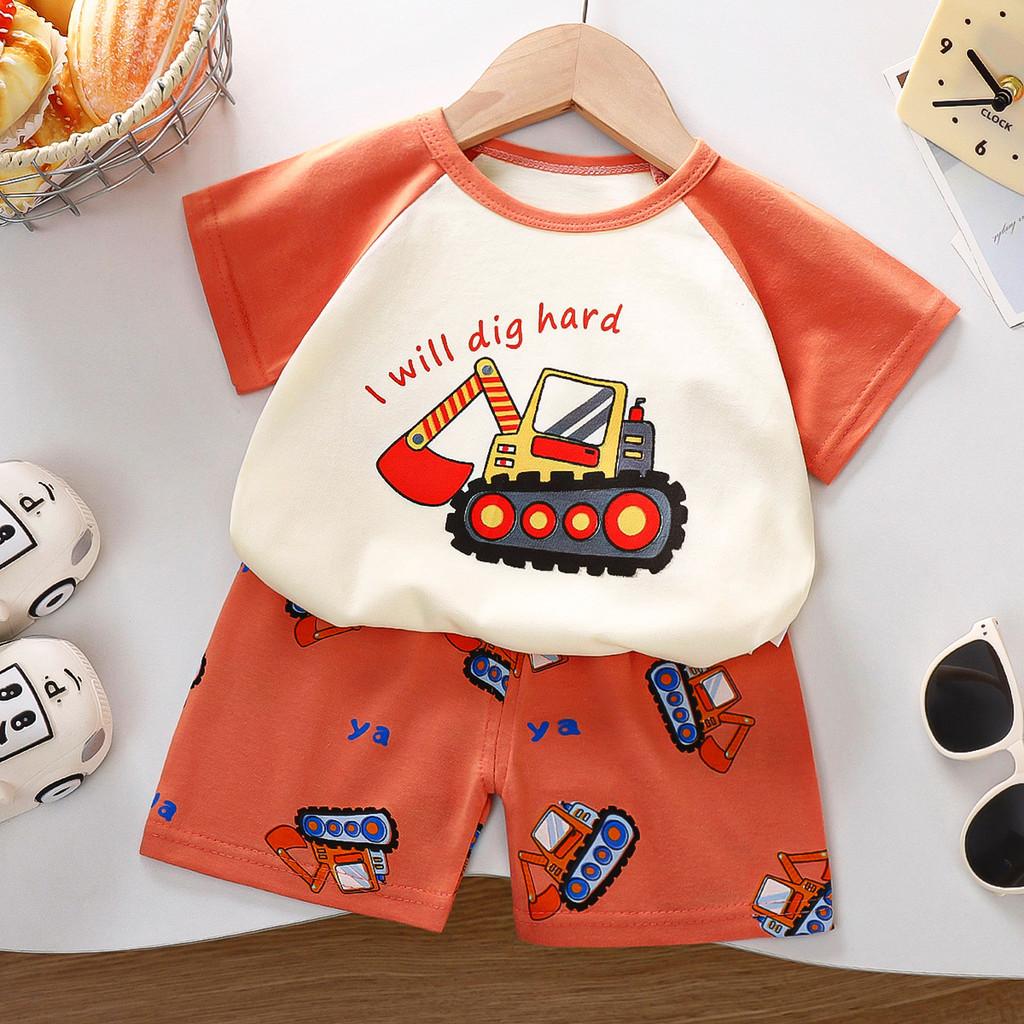 Kids Cartoon Cotton Short Sleeve Sets With Breathable Fabric For Summer Playwear