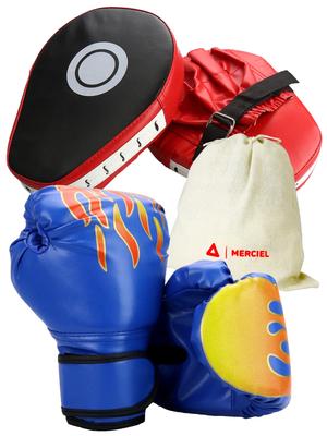Luvas de Boxe Marshell e Conjunto de Manoplas para Adulto com Armazenamento 3 Sacola Azul para Pais e Filhos, Cores,