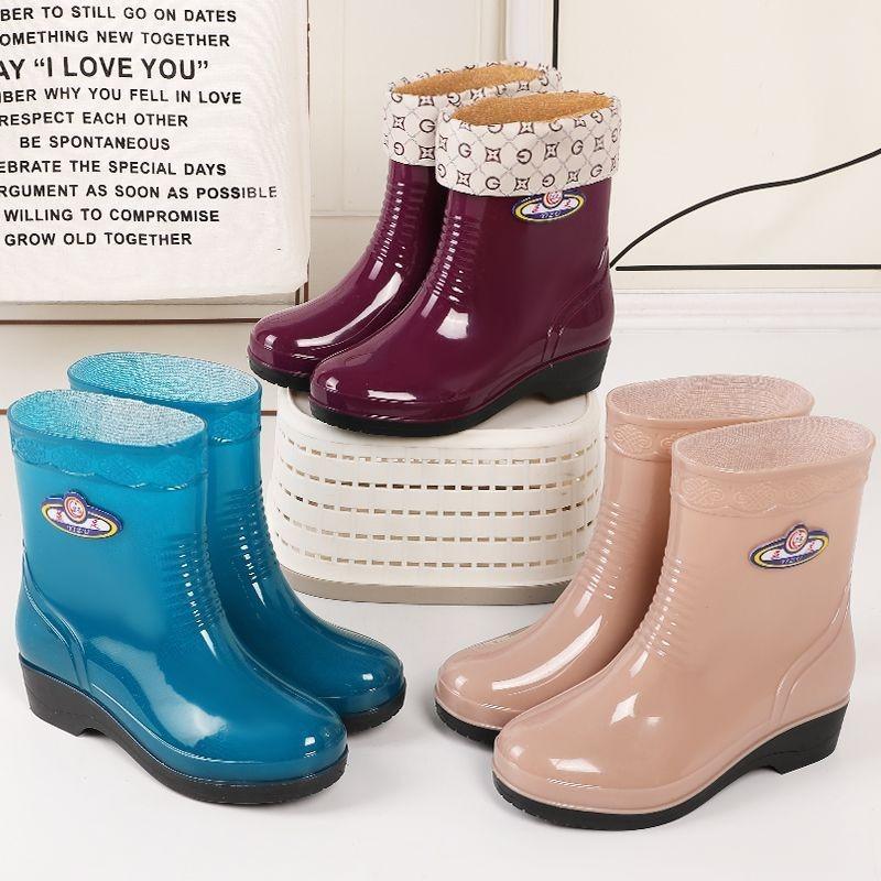 rain shoes women's cotton short tube medium tube warm velvet women's water shoes non-slip girls water boots rain boots women