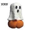 Fall Home Accents Knitted Ghost Pumpkin Ornament, Handmade Cute Crochet Figurine, Spooky Ornaments Festive Miniature Handicraft Ornament for Halloween